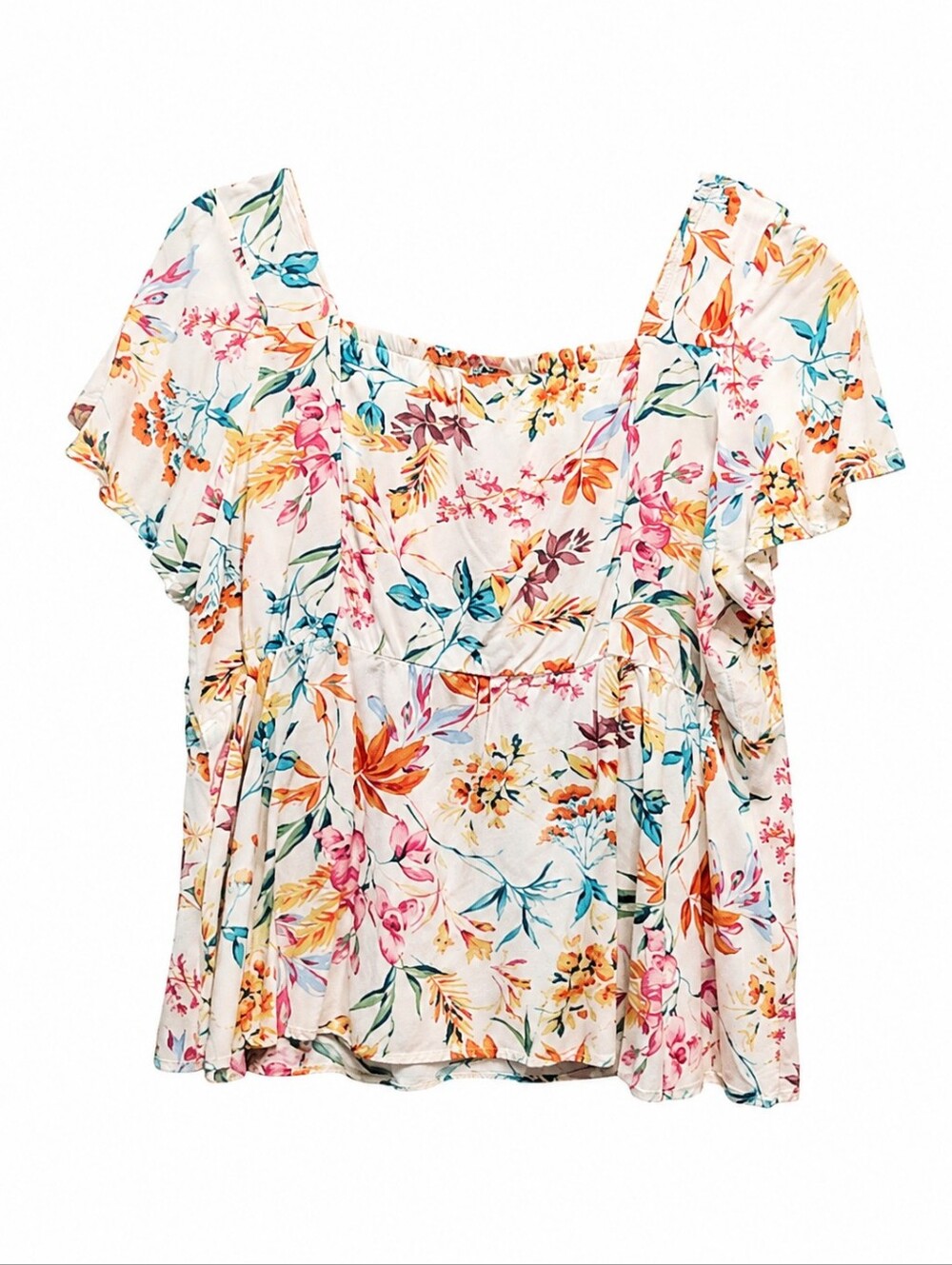 Torrid Floral Babydoll Top Flutter Sleeve Peplum Blouse Scoop Neckline Size 2X - Picture 3 of 9